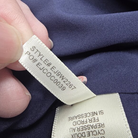 Eliza J Dress Womens 18W Navy Blue Floral Chiffon Long Sleeve Ruffle Hem Shift - Picture 12 of 16